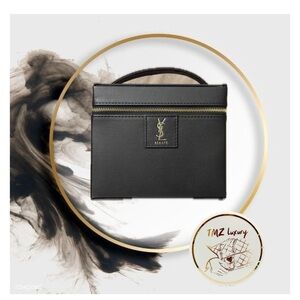 GWP Black Leather Cosmetic Case with Gold Hardware